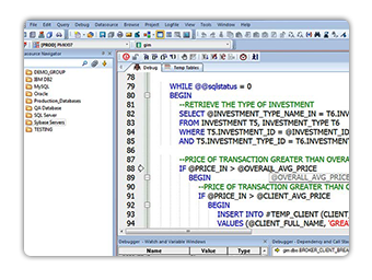 sql rapid embarcadero debug functions stored procedures code